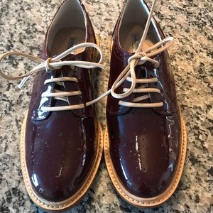 Maroon patent leather loafers